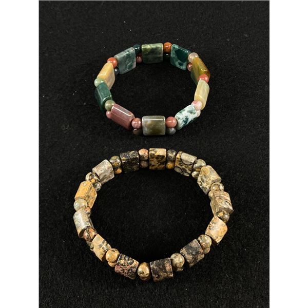 2 Semi- Precious Stone, Stretch Bracelets