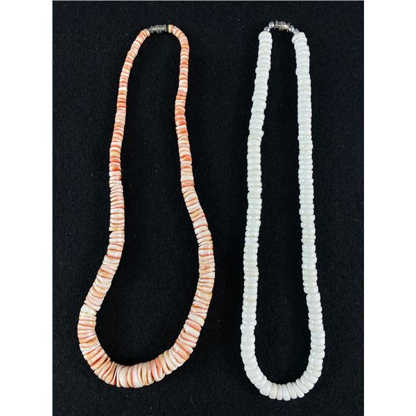 2 Vintage Puka Shell Chocker & Slice Shell 16  Necklaces