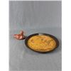 Image 1 : Vintage Canadian Duck 11" Wood Tray w/ Plastic Trim & P.E.I. Hand Carved Sandstone 5" L Duck