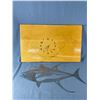 Image 1 : Cut Metal Art Fish (22"L) & Wood Etched Rose/Hummingbird Clock. (26.5" x16")