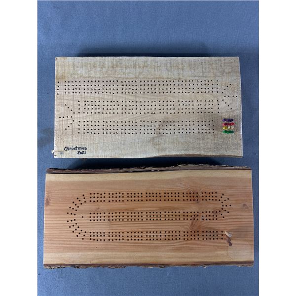 2 Hand Made Crib Boards On 1/2 Log. Approx. 15  x 8 