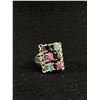 Image 1 : Heavy Solid Sterling Silver Ring w/ Genuine Ruby, Emerald and Saphires