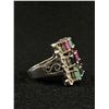 Image 2 : Heavy Solid Sterling Silver Ring w/ Genuine Ruby, Emerald and Saphires