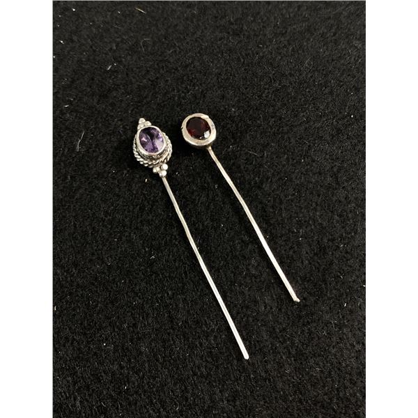 2 Sterling Silver w/ Genuine Garnet and Amethyst