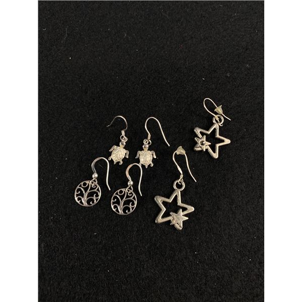 3 Pairs of Sterling Silver Dangle Earrings