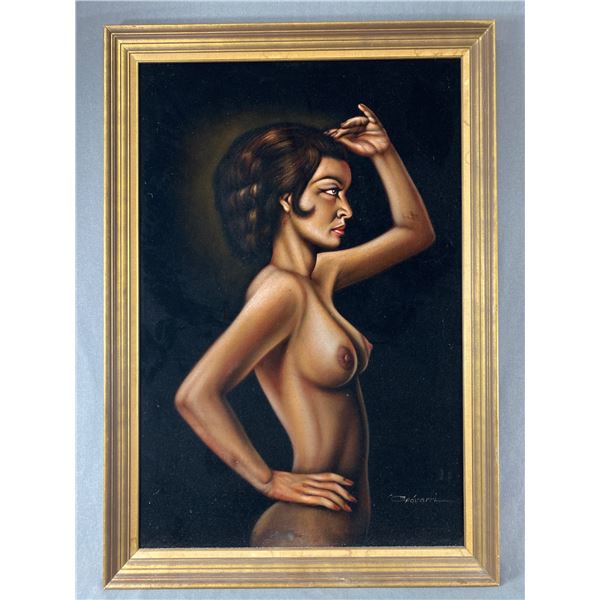 Framed Vintage Black Velvet Nude Woman Portrait. NO SHIPPING. Approx. 27.5" x 39"