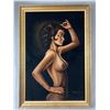 Image 1 : Framed Vintage Black Velvet Nude Woman Portrait. NO SHIPPING. Approx. 27.5" x 39"