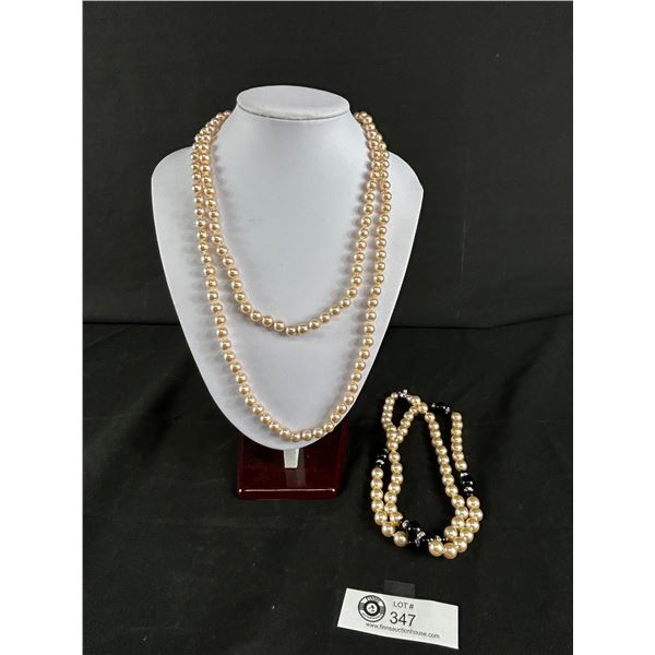 2 Gorgeous Vintage Knotted Bead Necklaces w/ Fancy Clasps. Approx. 30"L & 46" L
