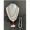Image 1 : 2 - Gorgeous Vintage Knotted Champagne & Silver Coloured Bead Necklaces w/ Fancy Rhinestone Lobster 