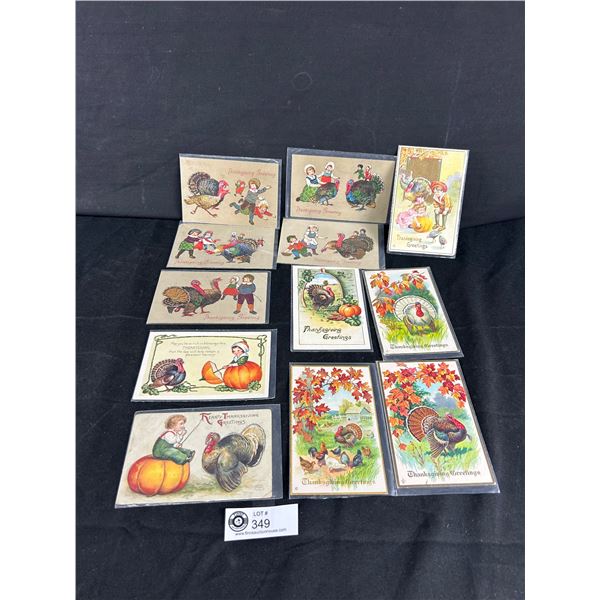 12 Vintage Thanksgiving Post Cards In Protective Sleeves