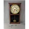Image 1 : Vintage Pendulum Clock w/ Key Made By  Wm. L Gilbert Clock Co. Winstead Conn. USA. 29" x 14.5"