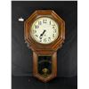 Image 1 : Vintage Regulator New Haven Pendulum Clock w/ Key. Approx. 33" x 18"