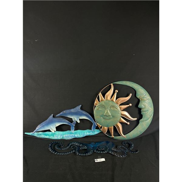 Lot Of Metal Art - Moon/Sun (18"), Dolphins (24") & Octopus (23")