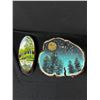 Image 2 : Sandicast 9" L Wolf Figurine w/ Plastic Wolves & 2 Painted 9" & 10" Wood Slices