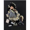 Image 1 : Inuit Décor - 15" Porcelain Doll On Stand, Figurine & 2 Carved Stone Figures (1 is Signed)