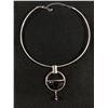 Image 1 : Very Large Solid Ring Necklace w/ Round Black Pendant and Genuine Amethyst