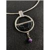 Image 2 : Very Large Solid Ring Necklace w/ Round Black Pendant and Genuine Amethyst