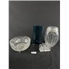 Image 1 : Vintage Glass Décor - 9" D Bowl, Napkin Holder & 2- 10" Vases (1 is Polonia Crystal)
