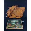 Image 1 : Carved 23" x 16" Cedar Wood Burl & 15" x 10" Carved Raised Wood, Painted Farm Scene