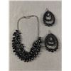 Image 1 : Doulbe Strand Black Tear Drop Bead Choker Necklace & Black Beaded Earrrings