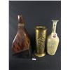 Image 1 : Home Décor Lot - Vintage Brass 17" Umbrella Stand, 21" Glass India Vase & 24" Ornate Metal Piece