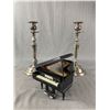 Image 1 : 2 12" Tall Silver Plated Candle Sticks and Grand Piano Music Box