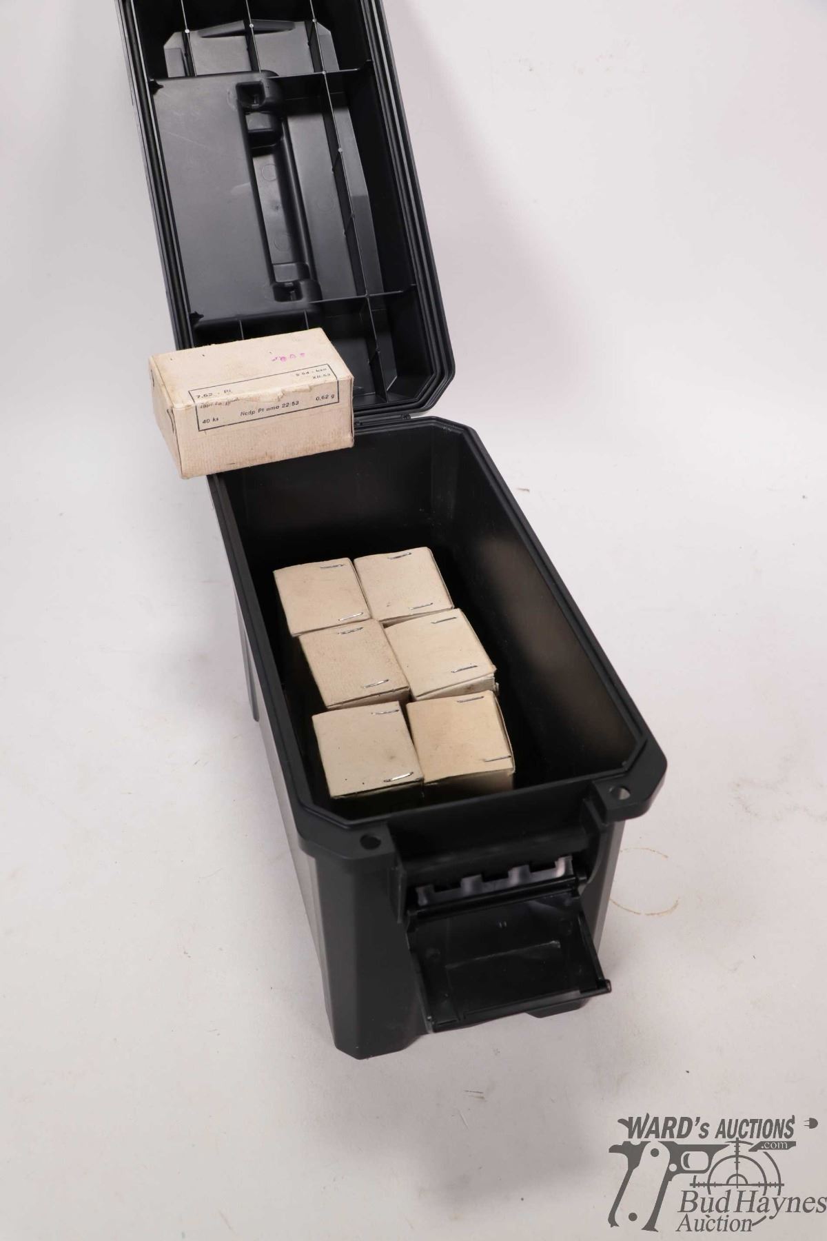 Count Boxes Plastic ammo box w/ seven 40 count boxes of 7.62 x 25 pistol ammo