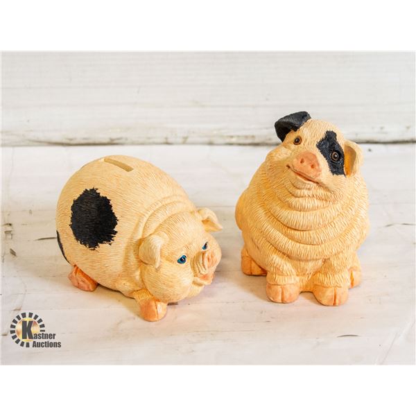 CERAMIC BANKS "PIGGIES" HAND PAINTED SET OF 2