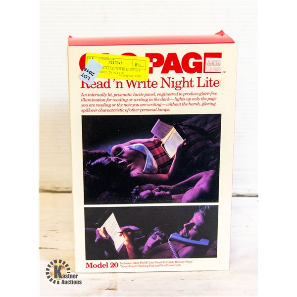 GLO-PAGE READ 'N WRITE NIGHT LITE MODEL 20 IN BOX
