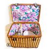 Image 1 : VINTAGE WICKER PICNIC BASKET WITH PLASTIC DISHES