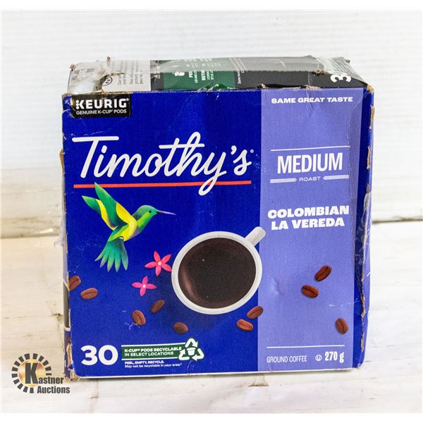 BOX OF 30 K CUP PODS TIMOTHY'S MEDIUM