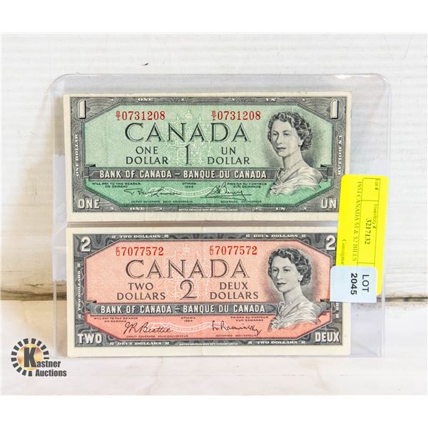 1954 CANADA $1 & $2 BILLS