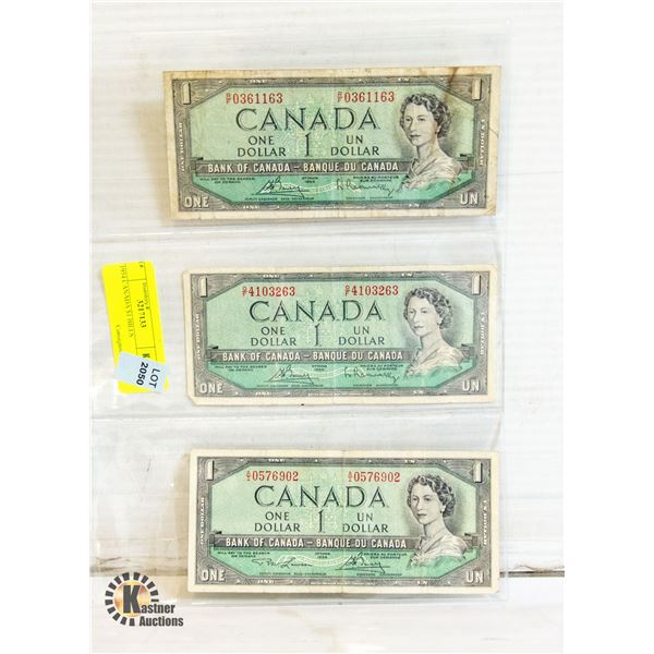 3 1954 CANADA $1 BILLS