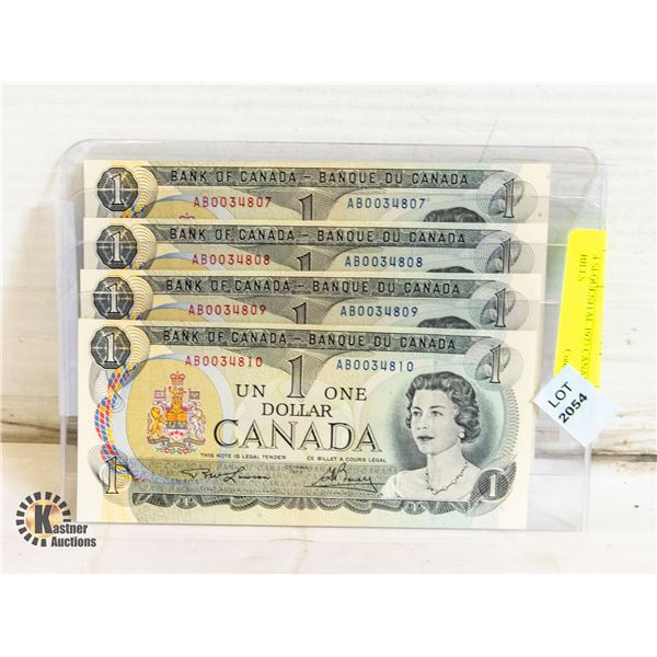 4 SEQUENITAL 1973 CANADA $1 BILLS