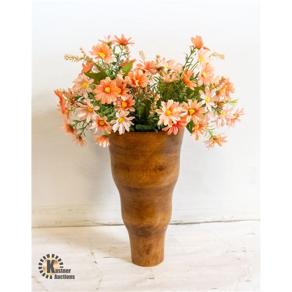 VINTAGE BURLED WOOD VASE/FLOWERS 12" TALL