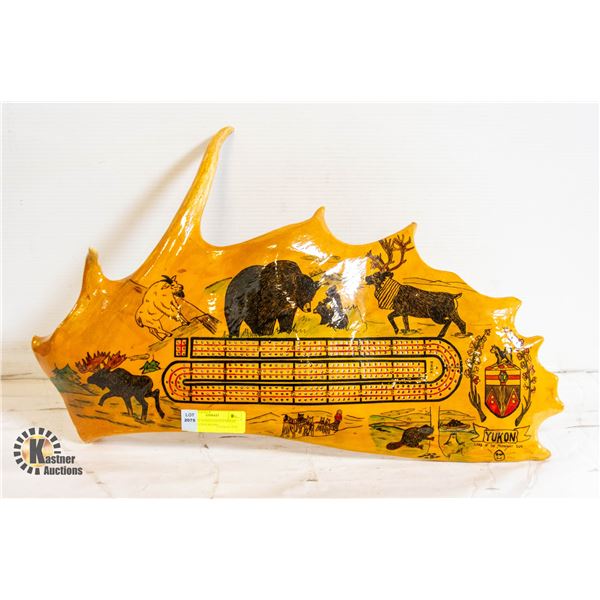 VINTAGE HAND PAINTED MOOSE ANTLER CRIB BOARD