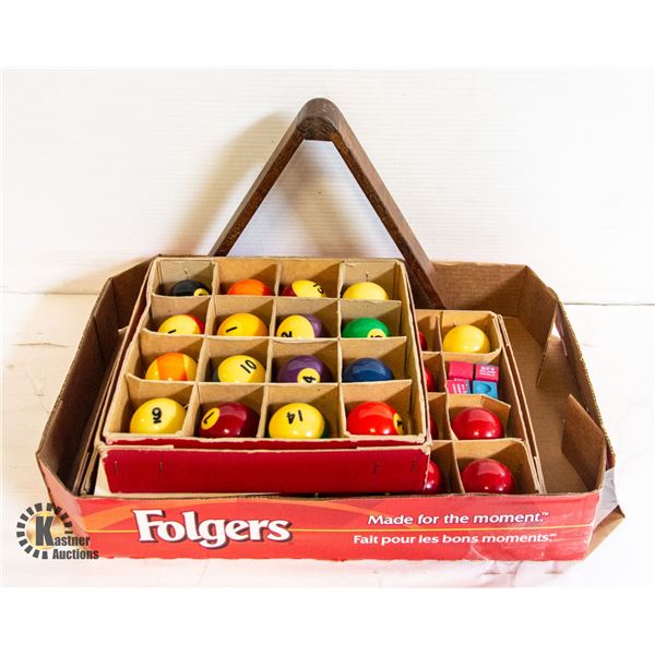 VINTAGE SNOOKER & BILLIARD BALLS PLUS RACK