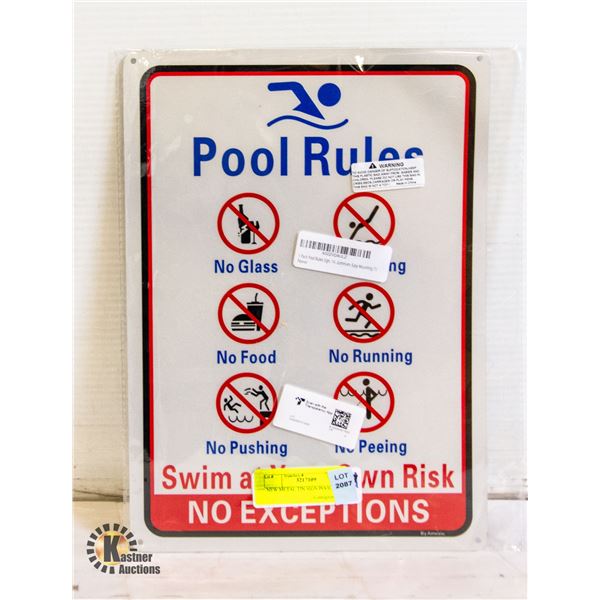 NEW METAL TIN SIGN POOL RULES,