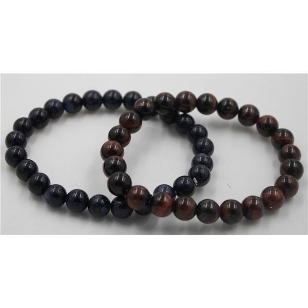 #150-NATURAL RED TIGER EYE & BLUE SANDSTONE BRACEL
