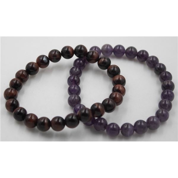 #146-NATURAL RED TIGER EYE & AMETHYST BRACELET