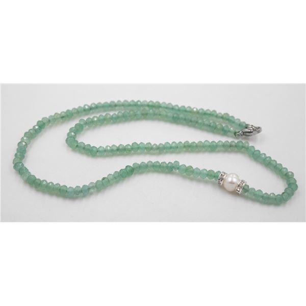 #81-NATURAL GREEN AVENTURINE & PEARL NECKLACE 18"