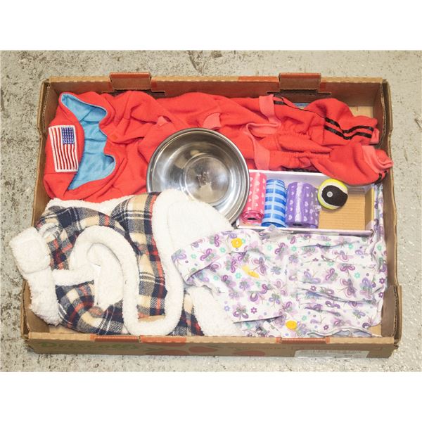 FLAT WITH 3 SMALL DOG OUTFITS, POOP-BAGS,