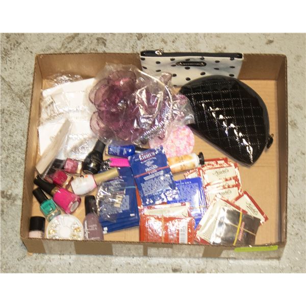 BOX WITH HAIR JEWELLERY, NAIL POLISH,