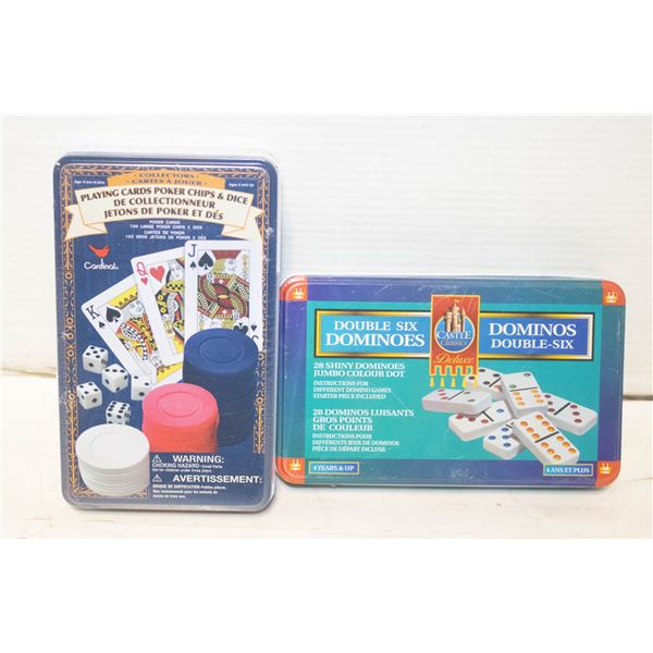 PLAYING CARDS/POKER CHIPS/DOMINOES BOX LOT