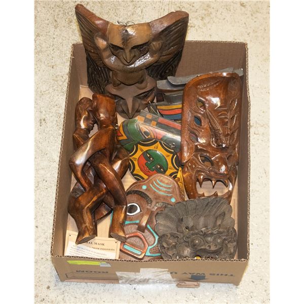 CARVED TRIBAL MASKS- ASSORTED LOT