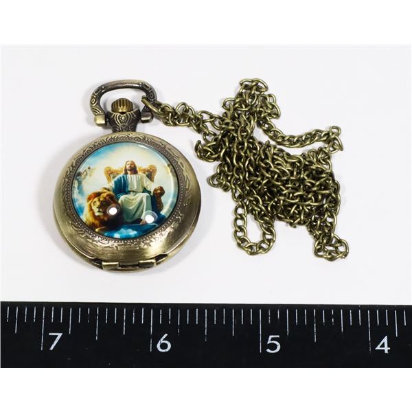 NEW JESUS WITH A LION PENDANT CHAIN POCKET WATCH