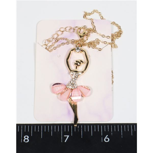 NEW GOLD TONE LIGHT PINK BALLERINA PENDANT