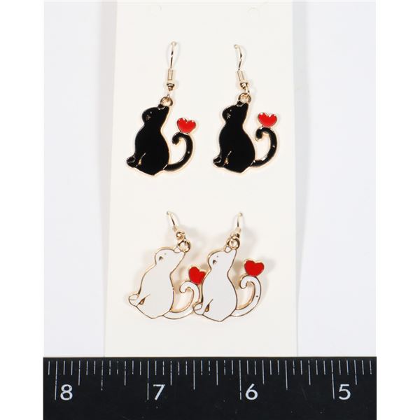 NEW BLACK AND WHITE CAT DROP EARRINGS