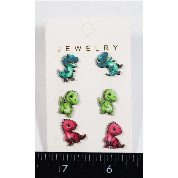 NEW CUTE WOODEN DINOSAUR STUD EARRINGS