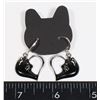 Image 1 : NEW SILVER TONE AND BLACK HEART CAT DROP EARRINGS